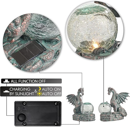 TERESA'S COLLECTIONS Garden Sculptures & Statues, Solar Dragon Outdoor Statues Figurines, Resin Bronze Gothic Garden Decor Lawn Ornaments Patio Yard Decorations Gifts for Mom Women, 8"