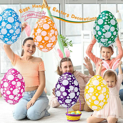 6 Pack 16 Inch Inflatable Easter Eggs Easter Blow up Egg Decor Hanging Inflatable Eggs Ornaments for Indoor Outdoor Party Yard, 6 Colors