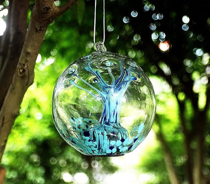 5.5-Inch Solar Powered Hanging Threaded Glass Gazing Ball Outdoor Garden Decoration (Blue & Aqua)