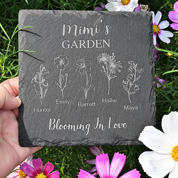Personalized Garden Stone, Mothers Day Presents, Birth Flower Gifts, Custom Birth Month Flower, Gifts for Mom and Grandma