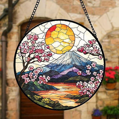DASTOLL Stained Glass Window Hanging, Sun Blooming Cherry Blossoms Suncatcher Diamond Glass Panel Sun Catchers Decor for Birthday for Women, Men, Wife, Aunt, and Mom 6.3 in
