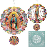 Wind Spinner Hanging Outdoor Decor, 12 Inch 3D Our Lady of Guadalupe Metal Kinetic Wind Spinners for Garden Yard Patio, Stainless Steel Laser Cut Art Catholic Christian Gifts for Women