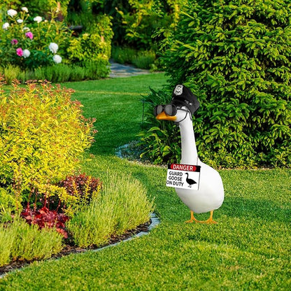 CAMDUCK 3 Pcs Porch Goose Accessories Porch Goose Sign Goose Police Hat Eyeglasses Wooden Gooses Warning Sign Danger Guard Geese on Duty Warning Sign Geese Outfits Decor for Yard Porch Lawn