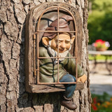 12" Real Gnome Tree Face Hugger Statue,Garden Decoration Climbing Decor Outdoor,Whimsical Fairy Door Tree Face Figurine Lawn Patio Decor,Funny Elves Peeker Sculpture Hanging Yard Art