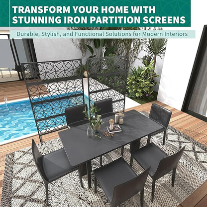 Garveelife Metal Privacy Screen 72" H×47" W for Outdoor Freestanding Decorative Privacy Wall Panels with Stand, Patio Balcony Screens for Outside Divider Deck Porch Garden, 1PC