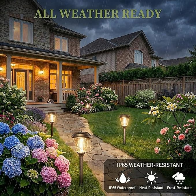 XMCOSY+ Solar Pathway Lights - Durable Glass & Stainless Steel, 10/25 LM Brightness, 2 Adjustable Modes, Waterproof LED Garden Lights for Yard, Lawn, Driveway, Walkway & Landscape Decor (Warm White)