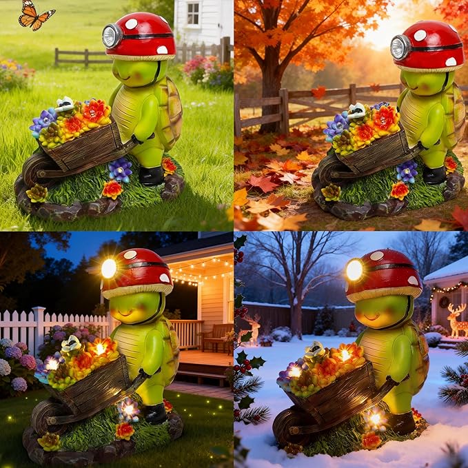 SunGlee Solar Light Turtle Outdoor Garden, Turtle Solar Light for Outdoors Yard Patio Decor 4 LED Sun Powered Outsides Turtles Decor Light Up Garden Statue Gardening Gift for Women Mother Decoration