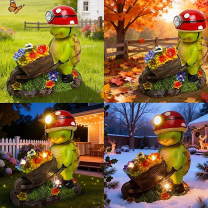 SunGlee Solar Light Turtle Outdoor Garden, Turtle Solar Light for Outdoors Yard Patio Decor 4 LED Sun Powered Outsides Turtles Decor Light Up Garden Statue Gardening Gift for Women Mother Decoration