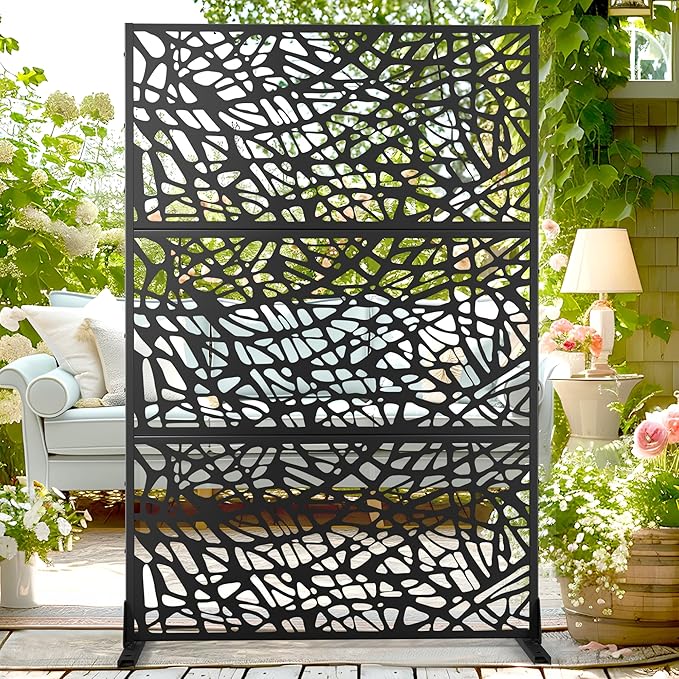 72" H×47" W Metal Privacy Screen Outdoor Privacy Screen Freestanding, Outdoor Privacy Screens and Panels for Patio Lawn Deck(Consists of 3 Panels)