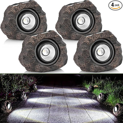 Candieslife Solar Rock Lights Outdoor Garden Waterproof - Super Bright LED Solar Spotlights, Solar Powered Landscape Path Decorative Garden Stone Lights for Pathway, Walkway, Yard, Patio (4 Pack)
