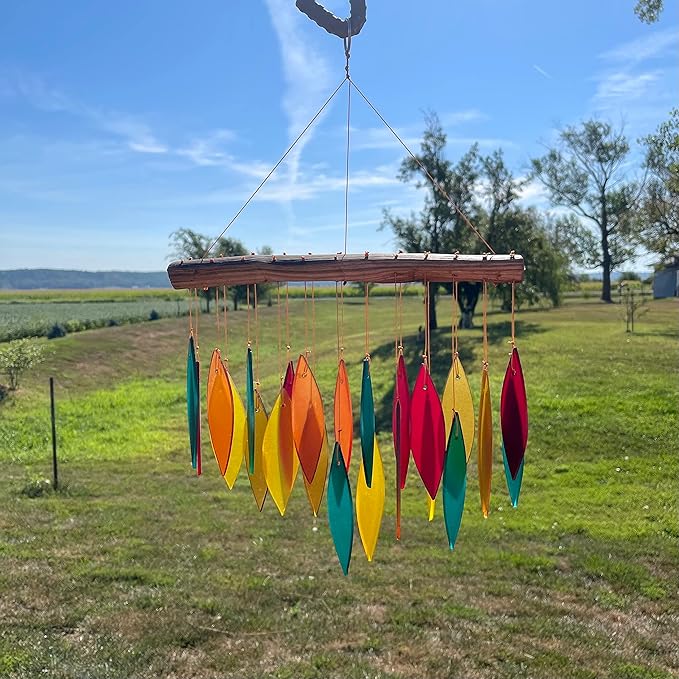 Blue Handworks Santa Fe Glass Chime, Sandblasted Glass and Found Wood Handcrafted Wind Chime