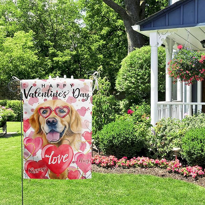 Golden Retriever Valentine Garden Flag Valentines Day Flags for Outside 12x18 Double Sided Small Yard Flags Dog Valentine's Day Decor Outdoor Lawn Valentines Banners Front Porch