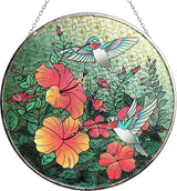 Hanway Suncatcher in Colorful Stained Glass 12" Dia - Genuine Brightly Colored Glass, Protective Metal Edge, Ready to Use Hanging Chain, for Window, Garden (Butterfly) (Hummingbird)