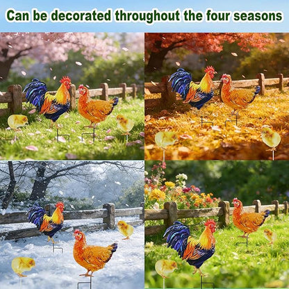 4 Pack Chicken Metal Decorative Garden Stakes Chicken Gifts for Women/Men Chicken Lovers Gifts Silhouette Statues for Yard Art, Outside, Patio, Outdoor Decor, Garden Decorations, Lawn Ornaments