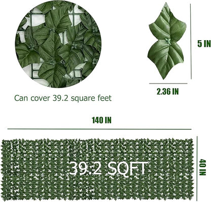 Artificial Ivy Privacy Fence Screen: 40"x 140"(39.2 SQFT) UV-Anti Faux Hedge Fence and Fake Ivy Vine Leaf Wall Panels for Indoor&Outdoor Green Backdrop, Garden Greenery Decor