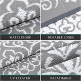 Pauwer Waterproof Outdoor Rug 8x10, Reversible Plastic Straw Patio Camping Rug, Indoor Outdoor RV Mat Carpet for Deck, Camper, Porch, Balcony, Backyard, Picnic, Floral Grey