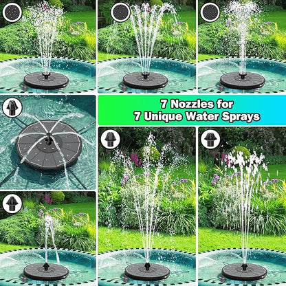 SZMP 3.5W Glass Solar Fountain with Swivel-Out Fixed Rods, Solar Bird Bath Fountains with LED Lights and 2000mAh Battery, 7 Nozzles, Outdoor Solar Water Fountain Pump for Garden, Pool, Pond (Black)