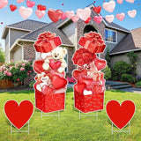 Yuntau 4 Pcs Valentine's Day Yard Signs Gift Box Outdoor Sign with Stakes Valentine Red Love Bear Heart Lawn for Holiday Pathway Lawn Stake Walkway Patio Party Wedding Anniversary Decor