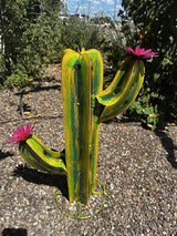 Colorful Metal Saguaro Cactus with Flowers - Handmade Garden Decor (Multicolor)