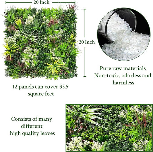 ODTORY Artificial Plant Wall Panels: 20"×20" 12P UV-Anti Faux Grass Wall Backdrop Boxwood Ivy Fence Privacy Screen Fake Greenery Leaf Hedge for Outdoor,Indoor,Garden,Backyard and Home Decor