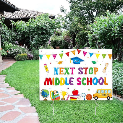 5th Grade Grad Yard Sign - Class of 2026 Elementary Graduate Lawn Sign with Stake Next Stop Middle School Congrats Graduation Waterproof Party Decorations Favors for Outdoor Garden Photo Booth Props