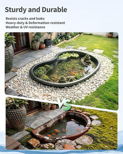 POPOSOAP Preformed Pond Liner, 33 Gallon Rigid Plastic Pond Tub Heavy Duty U-V Resistant Basin with Integrated Plant Shelves for Backyard, Garden and Patio Landscaping P797