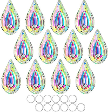 HDCRYSTALGIFTS 12pcs Suncatcher Crystal 50mm AB Loquat Shape Chandelier Parts Drops Prisms Hanging Crystal Sun Catchers,Colorful Glass Ornaments for Christmas Tree