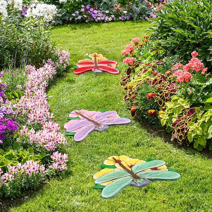 Yalikop 3 Pcs Dragonfly Stepping Stones Resin 7-10inch Decorative Stepping Stone Dragonfly Outdoor Garden Decorations for Garden Patio Walkway Sculpture Yard Art