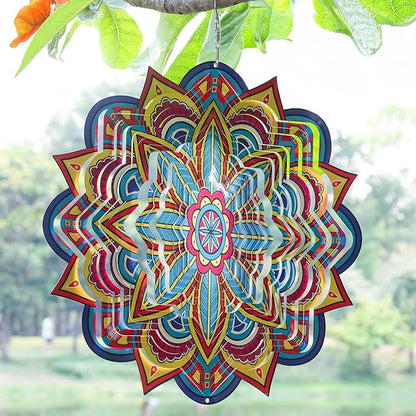 Mandala Wind Spinners, 12inch Metal Wind Spinners Outdoor for Yard and Garden, Stainless Steel Hanging Wind Spinner, Kinetic Yard Art Garden Decor Ornament Gifts