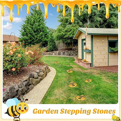 Hollowfly 10 Pcs Bee Stones Decor for Outside Metal Bees Stepping Stones Art Lawn Ornaments 3 Size Lively Holiday Yard Decorations Bee Gifts Mom Gifts Bees Yard Decorations