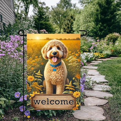 BlissYard Welcome Garden Flag for Outside Spring Summer Flower Garden Flag 12x18 Inch Double Sided Burlap Outside Seasonal Floral Dog Sign Yard Farmhouse Outdoor Decor
