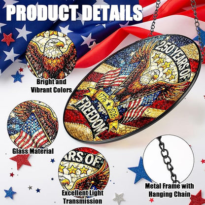 Leinuosen 250 Anniversary of Stained Glass Suncatcher 250th Anniversary Hanging Decoration 1776-2026 Us Window Stained Ornament for Patriotic People American Independence Freedom Day Gift Decoration