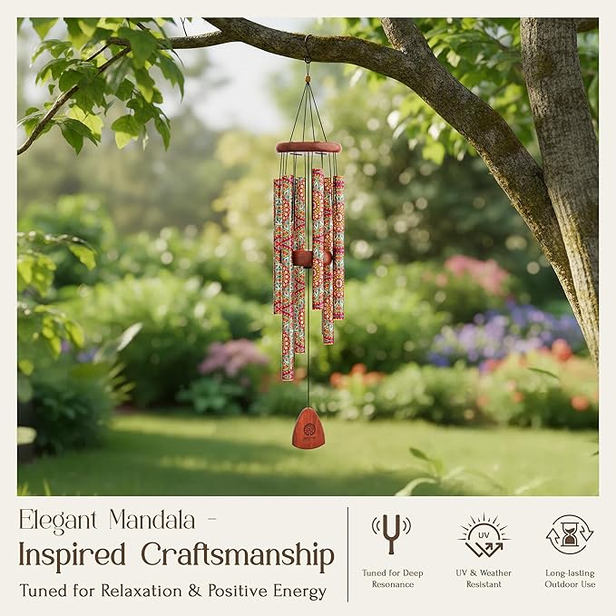Premium Spiritual Mandala Wind Chime – Vastu-Inspired Deep-Tone Chimes for Home, Garden & Patio – Large 37” Mindful Gift of Abundance, Good Luck & Healing – One Tree Planted
