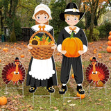 Geetery 4 Pieces Thanksgiving Outdoor Decorations Fall Yard Stake Scarecrow Pilgrim Pumpkins Porch Sign with Stake Autumn Harvest Garden Decor for Outside Lawn Decoration 32.28 x 10.47 Inch(Pilgrim)