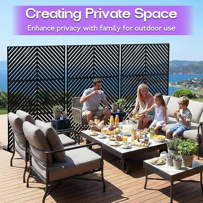 MTART Metal Privacy Screen 72" H x 47.2" Decorative Outdoor Privacy Screen Privacy Panel with Stand for Balcony Deck Patio Lawn Garden, Privacy Fence (Black-Arrow)