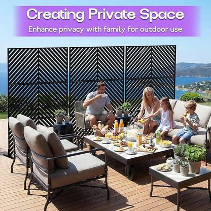MTART Metal Privacy Screen 72" H x 47.2" Decorative Outdoor Privacy Screen Privacy Panel with Stand for Balcony Deck Patio Lawn Garden, Privacy Fence (Black-Arrow)