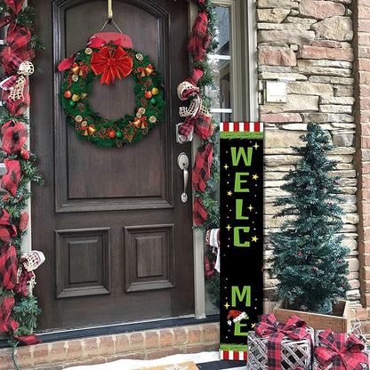 Christmas Wooden Welcome Sign Vertical Porch Sign -Holiday Porch Board Welcome Sign for Front Door, Porch, Yard, Deck, Patio, or Wall - Indoor Outdoor Decorative Farmhouse Rustic Christmas Hanging Signs and Yard Decor – 47.2" H