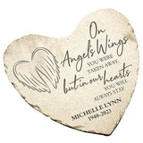 Personalization Universe On Angel's Wings Custom Memorial Heart-Shaped Garden Stone - Weather-Resistant Outdoor Decor with Personalized Text, Name & Dates, Ideal for Mother's Day & Remembrance - Large