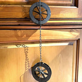 Things2Die4 78-Inch Metal Rain Chain with 6 Water Wheels & Weighted Bell, Rustic Brown Finish, Decorative Downspout Alternative for Rainwater Collection, Outdoor Garden Décor