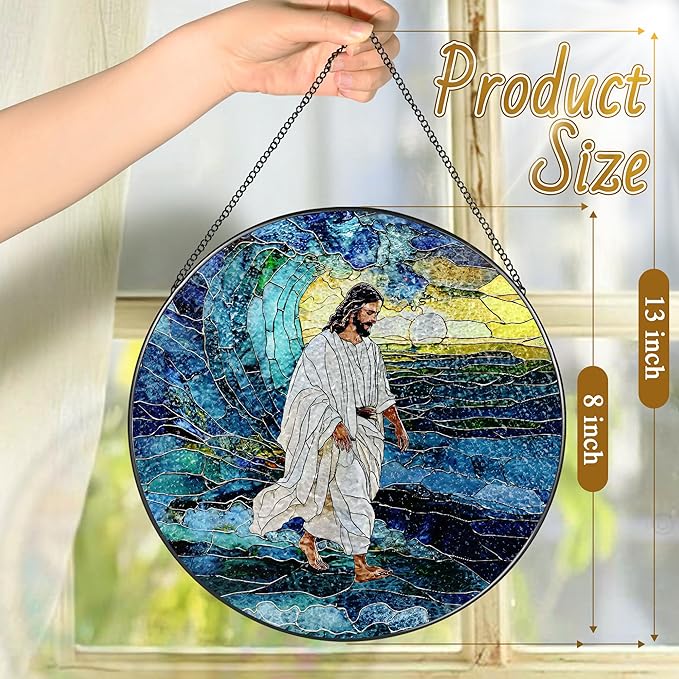 8-Inch Jesus Christian Suncatcher Ornament, Stained Glass Window Hanging, Religious Ornament, God Jesus Home Decor, Faith Window Decor — Gift for Christmas & Holidays, Christian Gifts, Religious Gifts