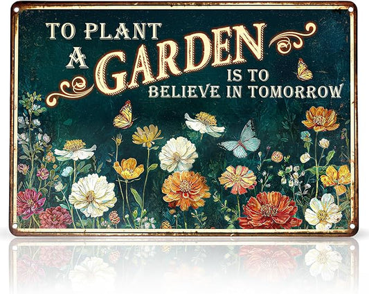 KORUBIA Garden Sign - Vintage Gardening Metal Signs for Outside - Patio Gardening Gifts for Women, Men, Plant Lovers, Gardeners - Home Fence Decor Outdoor Greenhouse Garden Signs - 12''x8'' Metal Sign