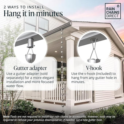 Rain Chains Direct Orchid Rain Chain, 8.5 Feet Length, Aluminum, Gray, Functional and Decorative Replacement for Gutter Downspouts