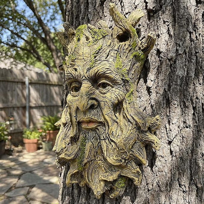 10.3" Whimsical Tree Face Sculpture, Garden Peeker Statue, Outdoor Trunk Tree Huggers Art, Landscape Accent Ornament, Hanging Fairy Elve Figurine for Yard Art, Trees Decor Wall Mounted Statues