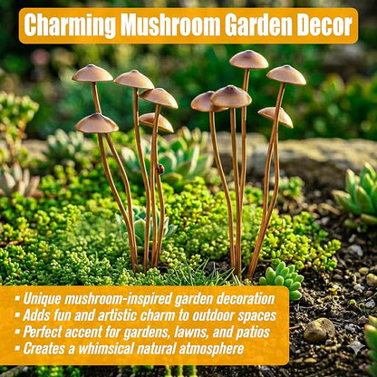 Mushroom Garden Plant Stakes – 2pcs Metal Statue Decor, Rust-Proof Iron Ground Ornament, Decorative Art Accessories for Outdoor Patio Lawn Yard, Flower Pot, Potted Plants, Indoor Gardeners Gift Lovers