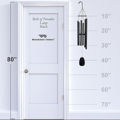 Woodstock Wind Chimes for Outside, Outdoor Decor, Garden and Patio Decor, Front Porch Decor (44") Decorative Wind Chimes Bells of Paradise Wind Chime Large Size Black (BPLK)