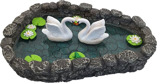 GlitZGlam Mini Swan Pond - Love is in the Air! Miniature Swan Pond for Fairy & Garden Accessories