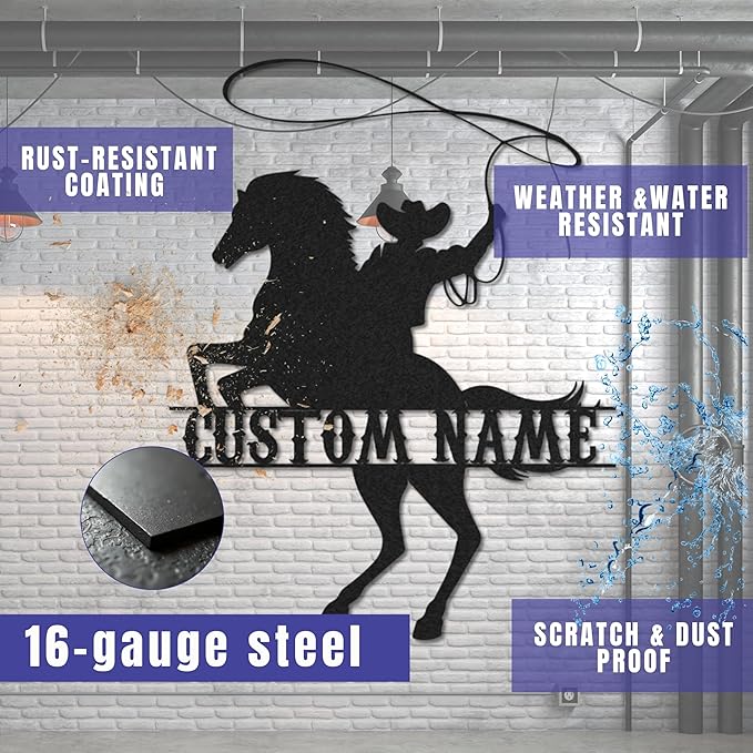 Personalized Cowboy Metal Sign, Custom Metal Name Sign, Rustic Cowboy Rodeo Wall Decor, Rustic Western Wall Art for Patio, Garage, Mancave
