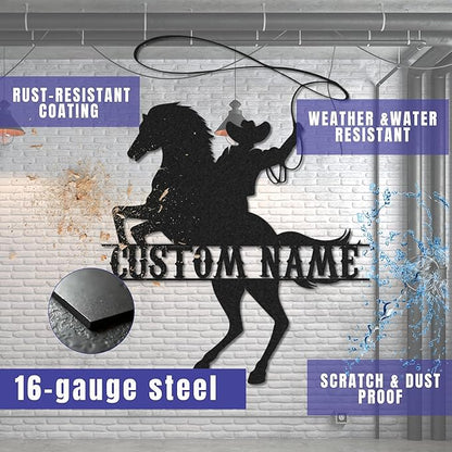 Personalized Cowboy Metal Sign, Custom Metal Name Sign, Rustic Cowboy Rodeo Wall Decor, Rustic Western Wall Art for Patio, Garage, Mancave
