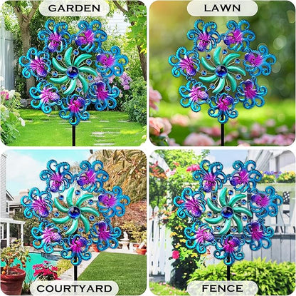 Octopus Wind Spinners 49" Garden Spinner Stake Outdoor Large Metal, Windmills Gifts for Mother's Day Birthday Lawn Patio Decor（Blue）