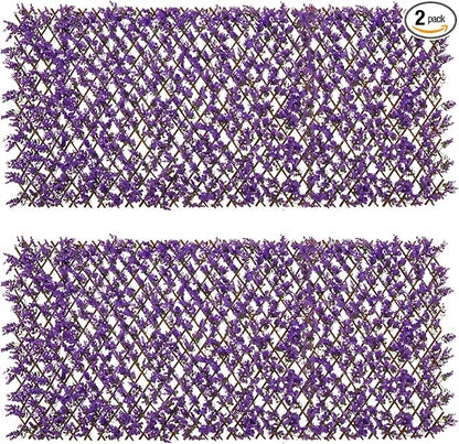 Giantex 2 Pack Expandable Fence Privacy Screen - Decorative Faux Purple Eucalyptus Fencing Panel for Balcony, Artificial Hedges with PE Leaves and Willow for Outdoors Garden Patio Deck Apartment